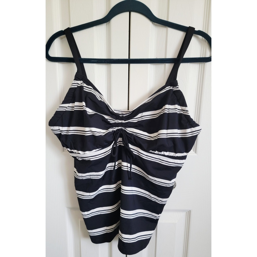 Lands' End L Tankini Top Swimsuit Top Striped‎ Drawstring Adjustable Straps L